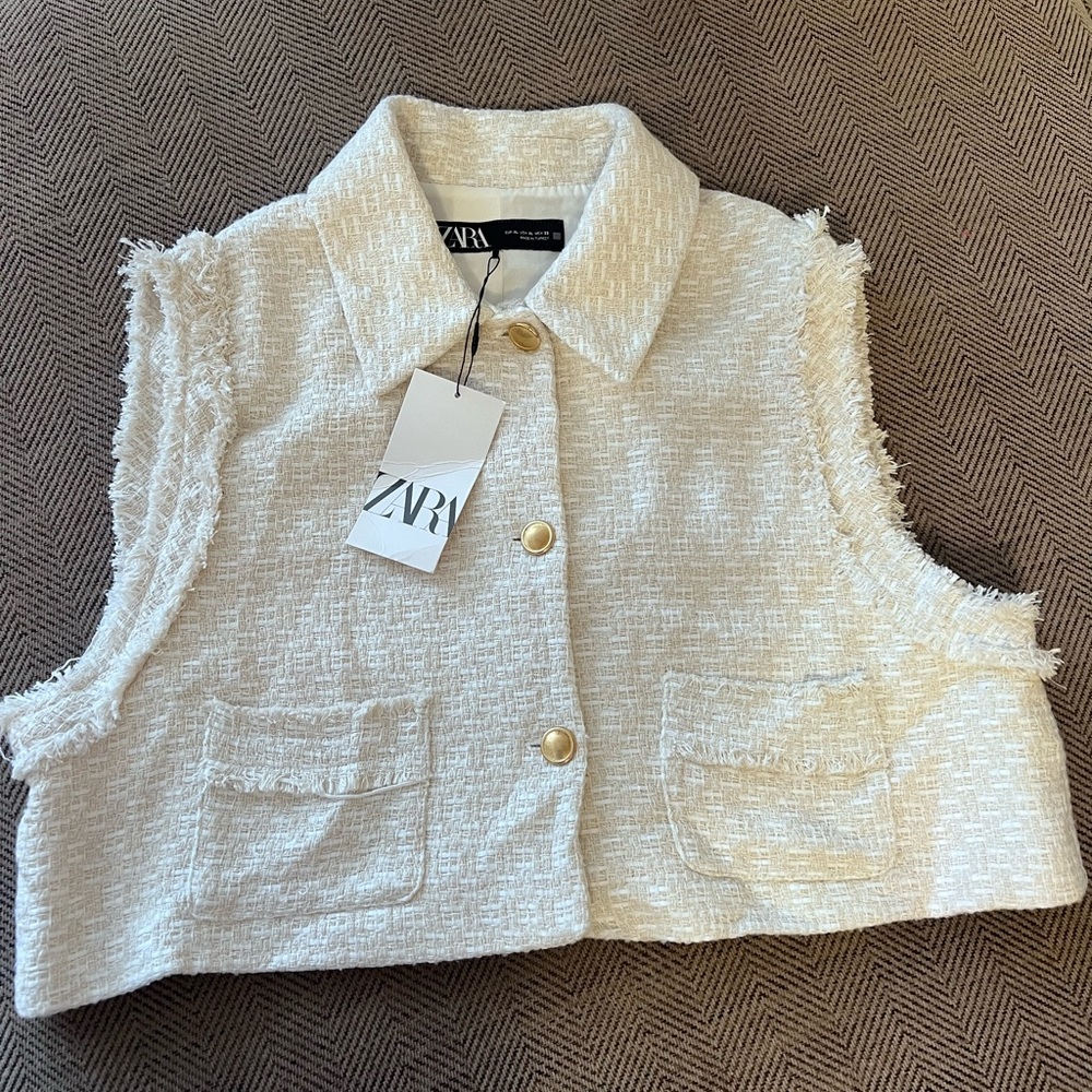 Zara Cream Tweed Buttoned Vest